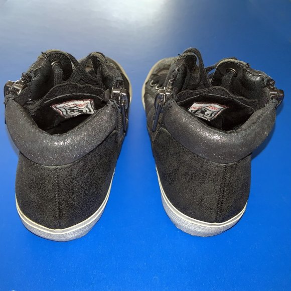 ASH SPOT BIS SIZE 5 BLACK LEATHER UPPERS SNEAKER SHOES W/ SHIMMER SIDE PANELS - Picture 4 of 6